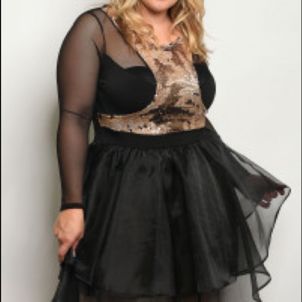 Black Sequin And Mesh Party Dress Plus Size